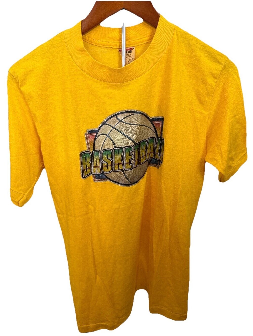 VTG Basketball T Shirt Super Coach Back Graphic Yellow 80s 90s Tee Mens L